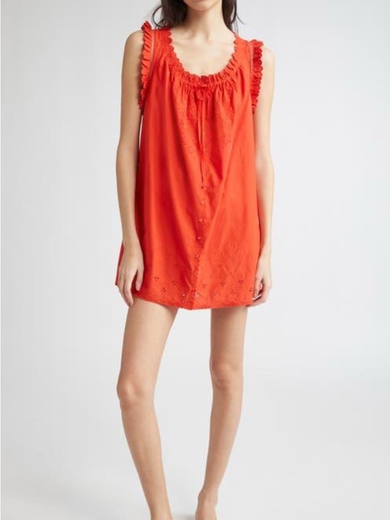 Doen Dresses & Skirts - Doen Bright Orange Ruffle-Trim Button-Front Chemise